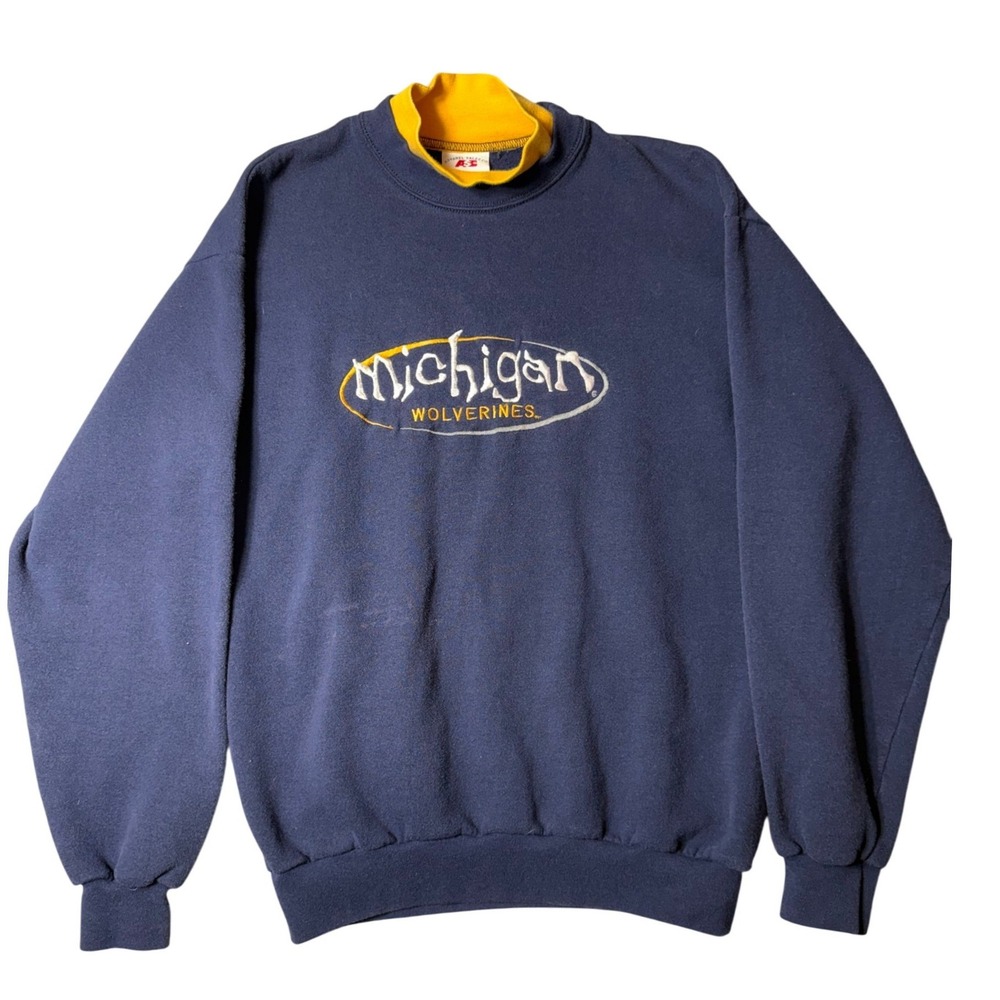 Vintage Michigan Wolverines Sweatshirt Navy Yellow Double Collar Mens Medium ASC